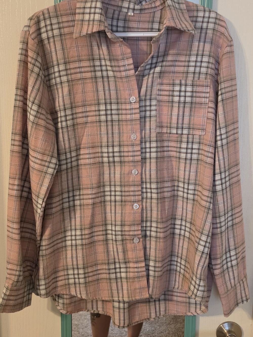 Amazon Women's Pink Plaid Button-Down Shirt